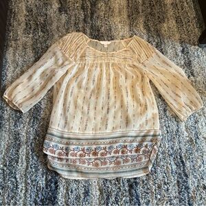 LC Lauren Conrad Printed Chiffon Peasant Top Zina Geo Sunkiss